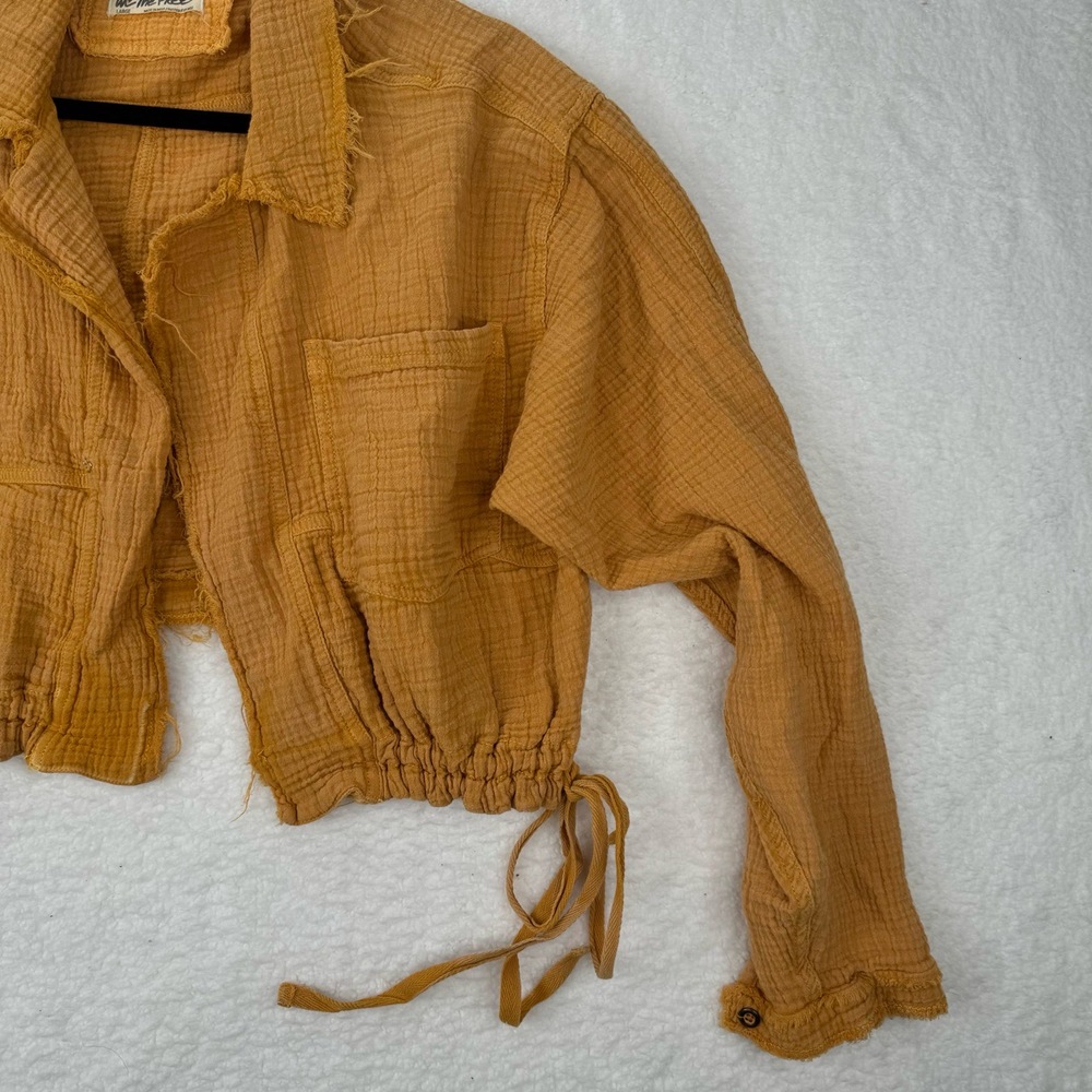 We The Free Cropped Yellow Gold Gauze Spring Cropped Jacket Boho Textured Large - Picture 5 of 10